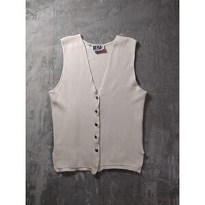 Vintage White Sweater Vest Womens L By Brand New Made USA Cotton Grannycore 90s